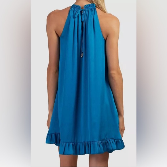 $258 Trina Trina Turk Women's Blue Murano Ruffled Satin Mini Dress Size S. A489 - Picture 3 of 5